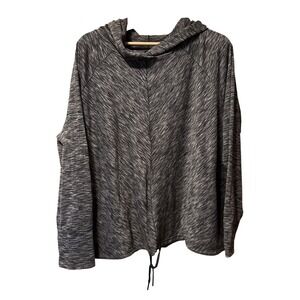 VELOCITY Plus Size 1X Black Heathered Cowl Neck‎ Pullover Long Sleeve Drawstring